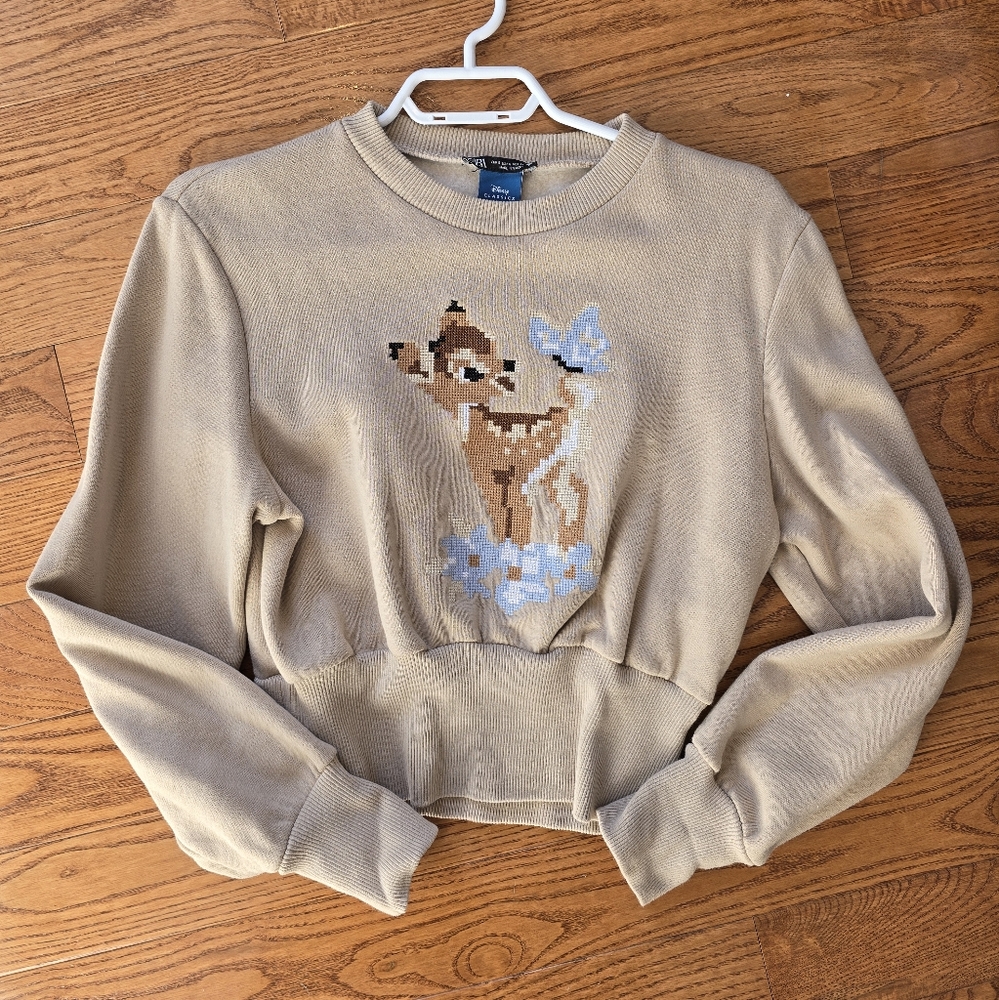 Disney Beige Bambi Cropped Sweater